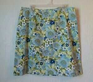 Jaclyn Smith Blue Floral Skirt Women size 16 Stretch Cotton ZipUp Casual comfort